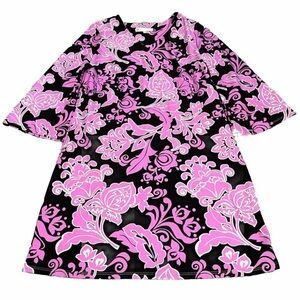 Jude Connally Black and Pink A-line Mini Dress with Bell Sleeves